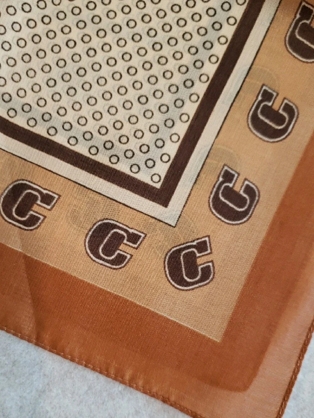Vintage Bronze Tan & Cream Scarf with Signature C Motif Made in Italy